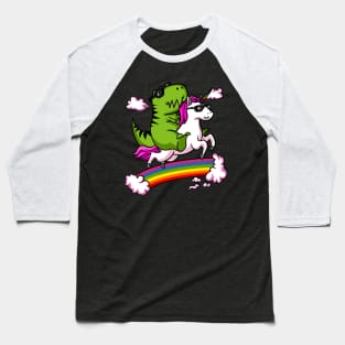 T-Rex Dinosaur Riding Unicorn Baseball T-Shirt